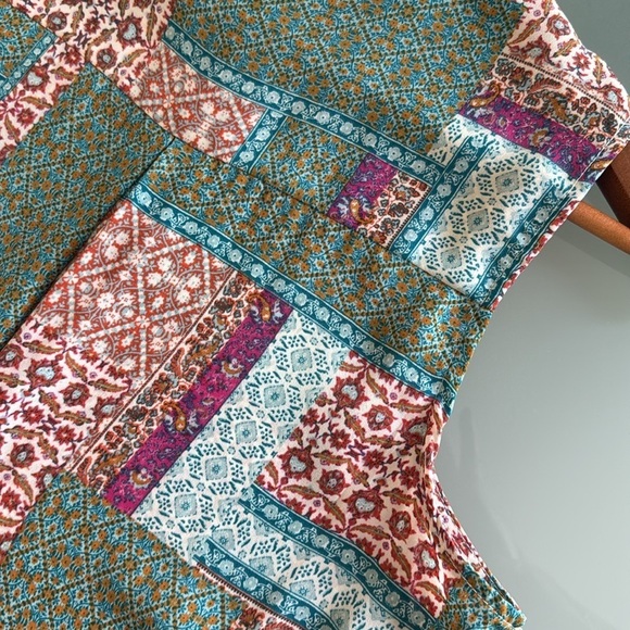 Rose + Olive Shirt Boho Patchwork Print Sleeveless Button Down Blouse Size M - Picture 7 of 8